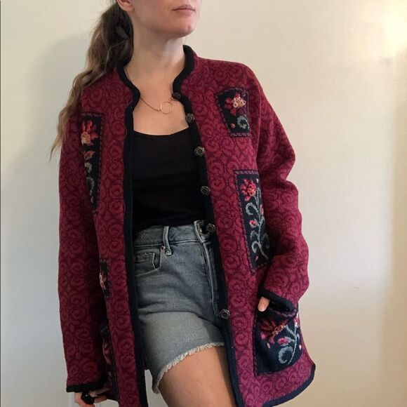 VTG Icelandic Design Knit Sweater Jacket Coat Sz M Folklore Tapestry Embroidered - Picture 5 of 14